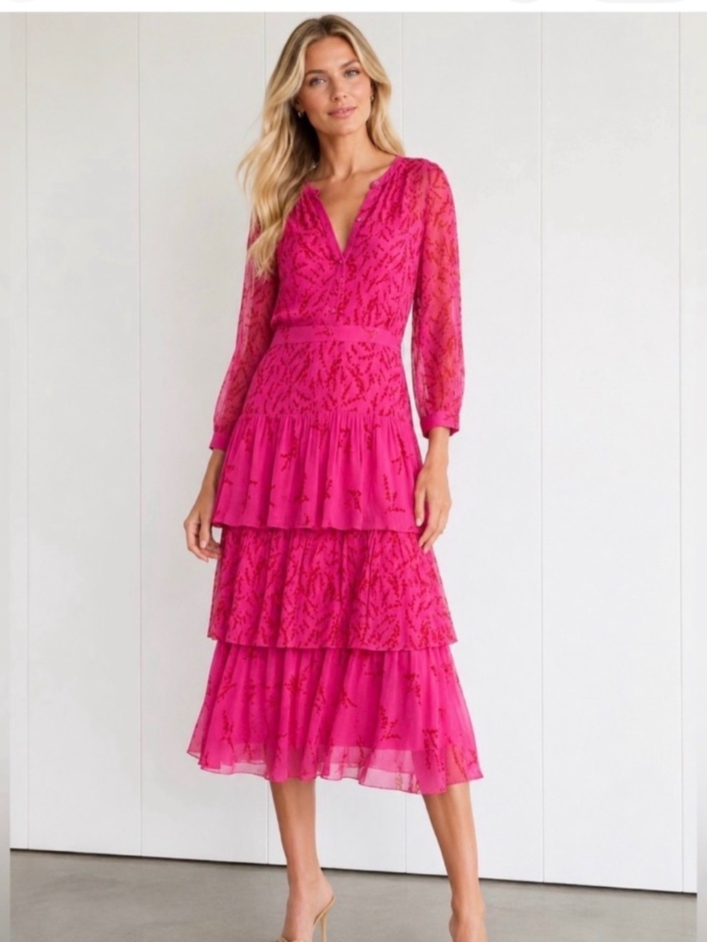BA&SH “Morris” tiered dress - fuchsia pink - size medium